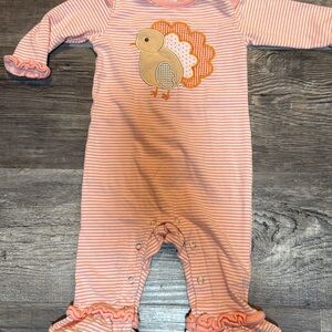 Orange Striped Kids One Piece with Thanksgiving turkey